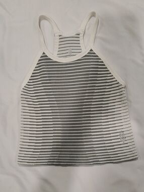 FP Movement White and Gray Striped Ribbed Racerback Tank